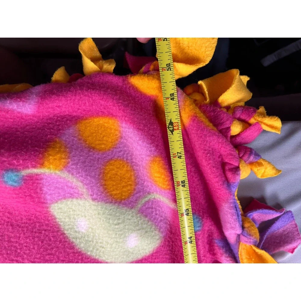 Handmade Pink Floral Ladybug Fleece Tie Blanket Yellow Reverse‎ Throw 50x48